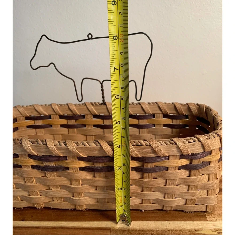 Vintage Hand Woven Cow Basket Farmhouse Cottagecore Western 90s